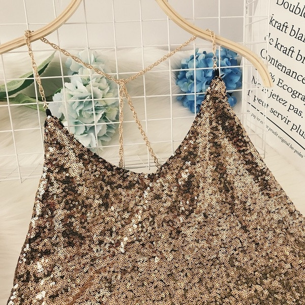 Maieu modern de dama cu bretele subtiri si paiete in trei culori