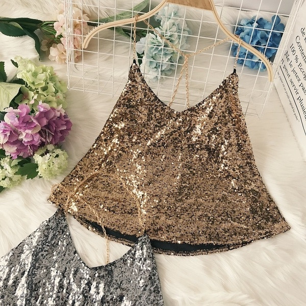 Maieu modern de dama cu bretele subtiri si paiete in trei culori