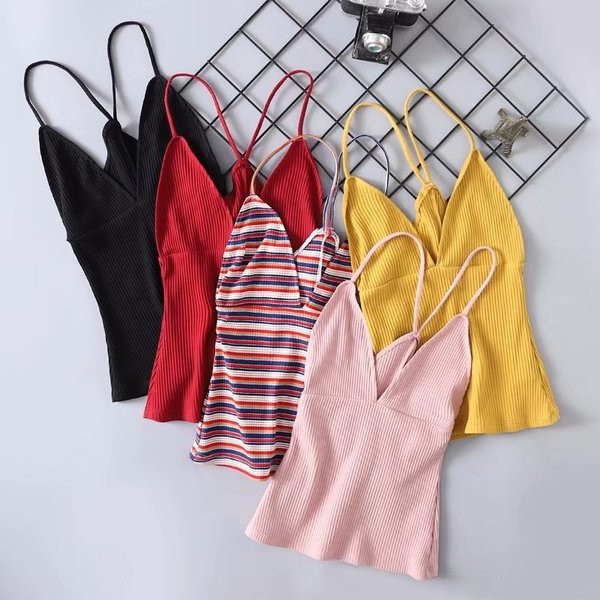 Maieu de damă cu bretele subțiri și decolteu în V în mai multe culori