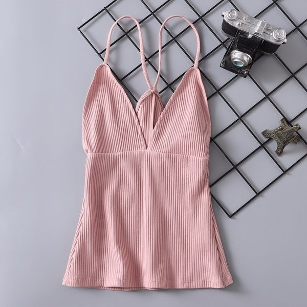 Maieu de damă cu bretele subțiri și decolteu în V în mai multe culori