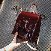 Модерна дамска раница от лак с надпис в четири цвята