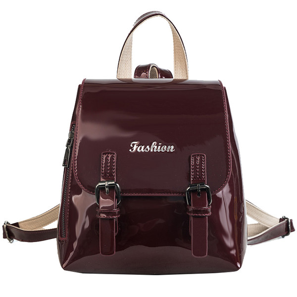 Модерна дамска раница от лак с надпис в четири цвята