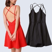 Rochie scurta de primavara-vara cu decolteu in V in doua culori