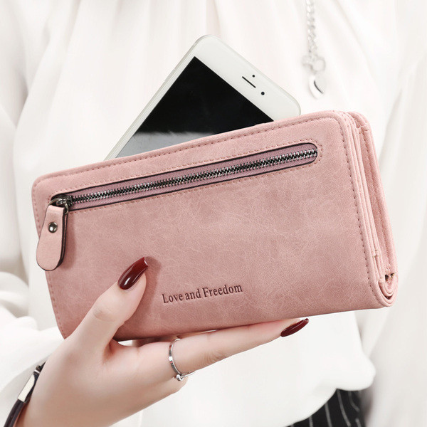 Portofel mare de dama cu inscriptie si fermoar