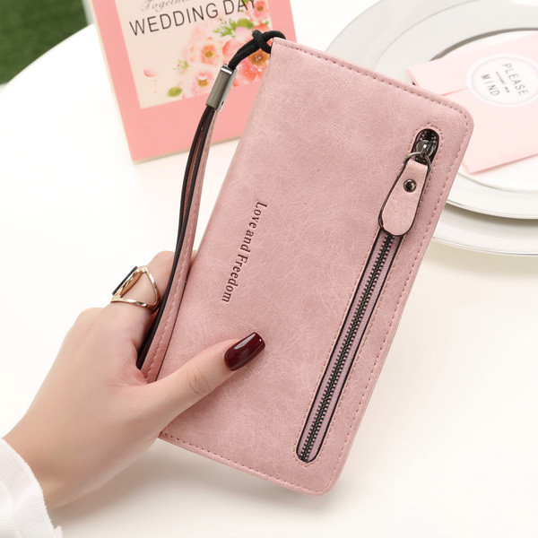 Portofel mare de dama cu inscriptie si fermoar