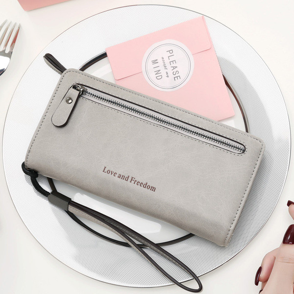 Portofel mare de dama cu inscriptie si fermoar