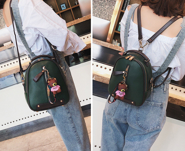 Малка дамска раница от еко кожа с аксесоар в няколко цвята