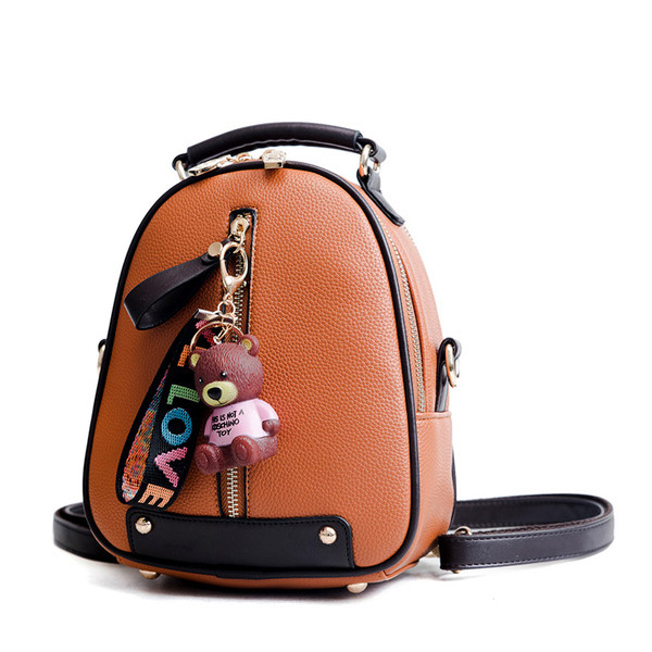 Малка дамска раница от еко кожа с аксесоар в няколко цвята