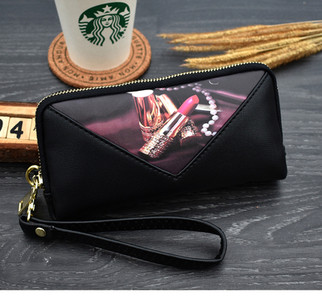 Portofel mare de dama cu fermoar si aplicatie frumoasa