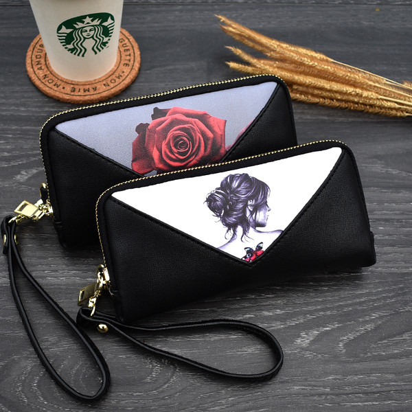 Portofel mare de dama cu fermoar si aplicatie frumoasa