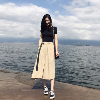 Fusta casual dama asimetrica cu centura