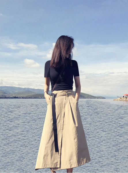 Fusta casual dama asimetrica cu centura