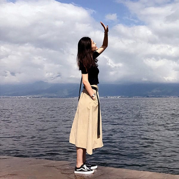 Fusta casual dama asimetrica cu centura