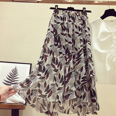 Fusta de dama moderna cu motive florale talie inalta in doua culori