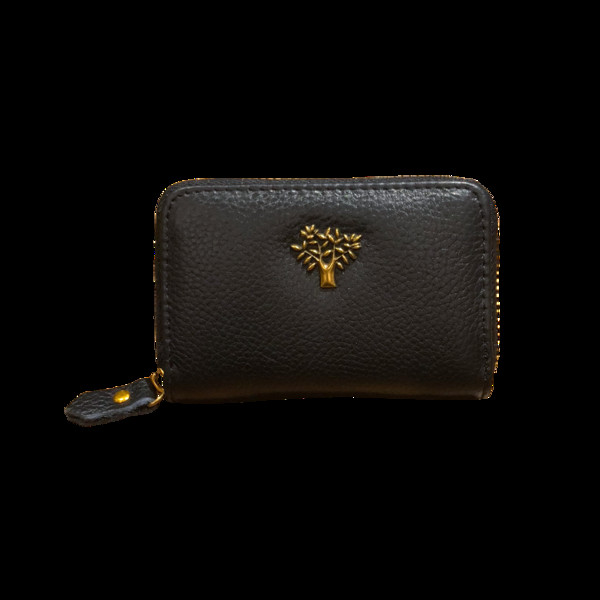 Малък дамски портфейл с цип и метална декорация