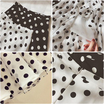 Fusta de dama din sifon cu talie inalta si captuseala cu buline in doua culori