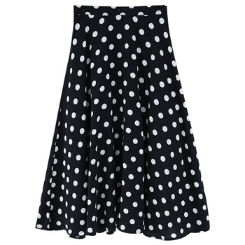 Fusta de dama din sifon cu talie inalta si captuseala cu buline in doua culori