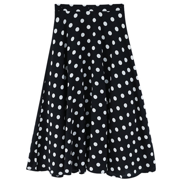 Fusta de dama din sifon cu talie inalta si captuseala cu buline in doua culori