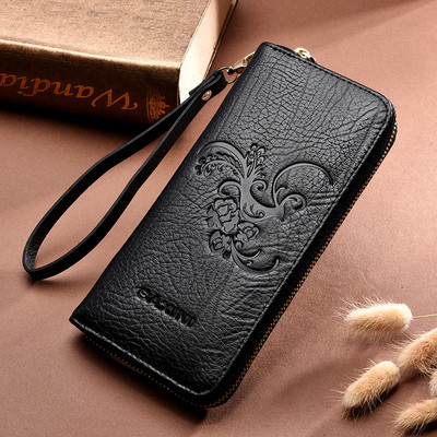 Portofel mare de dama elegant cu fermoar si motive florale