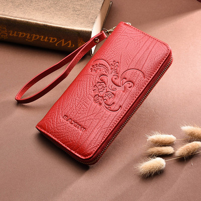 Portofel mare de dama elegant cu fermoar si motive florale