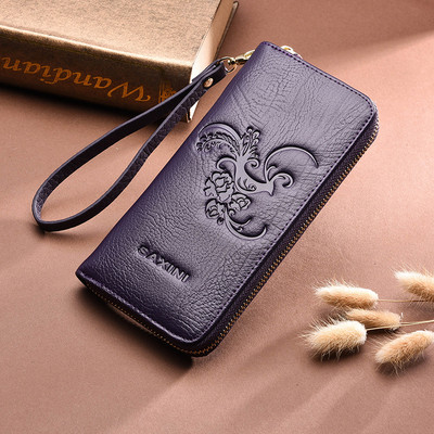 Portofel mare de dama elegant cu fermoar si motive florale