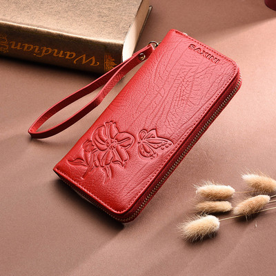 Portofel mare de dama elegant cu fermoar si motive florale