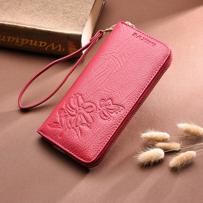 Portofel mare de dama elegant cu fermoar si motive florale