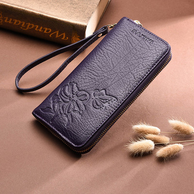 Portofel mare de dama elegant cu fermoar si motive florale