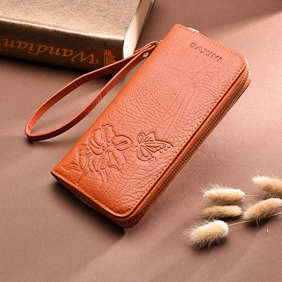 Portofel mare de dama elegant cu fermoar si motive florale