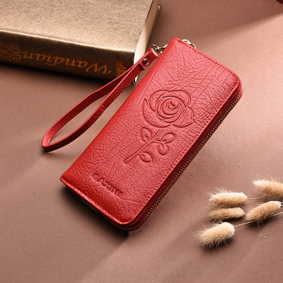 Portofel mare de dama elegant cu fermoar si motive florale