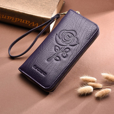 Portofel mare de dama elegant cu fermoar si motive florale