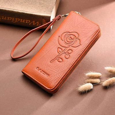 Portofel mare de dama elegant cu fermoar si motive florale