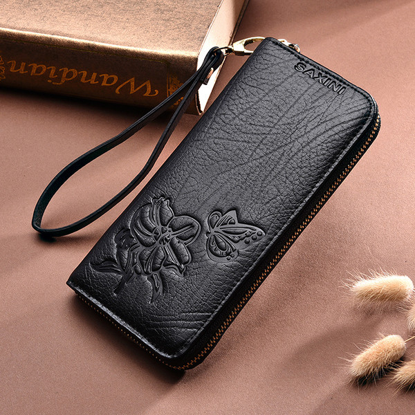 Portofel mare de dama elegant cu fermoar si motive florale