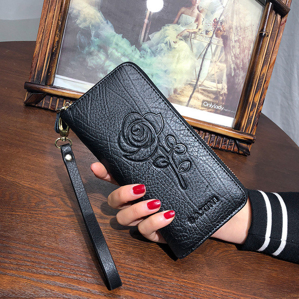 Portofel mare de dama elegant cu fermoar si motive florale