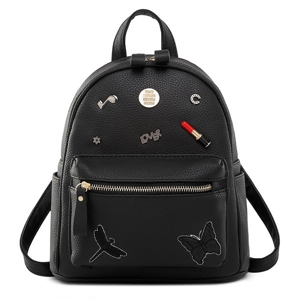 Дамска раница в черен цвят с апликации