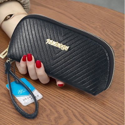 Модерен дамски голям портфейл с цип и метален надпис в различни цветове