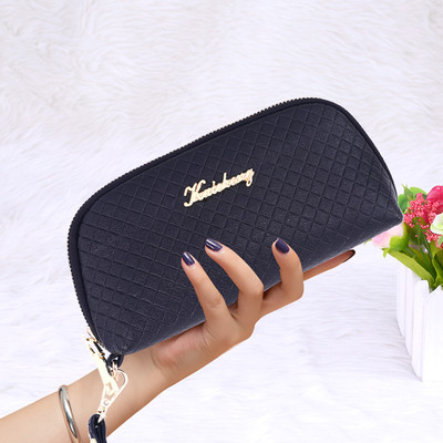 Модерен дамски голям портфейл с цип и метален надпис в различни цветове