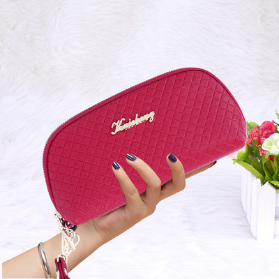 Модерен дамски голям портфейл с цип и метален надпис в различни цветове