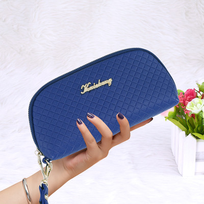 Модерен дамски голям портфейл с цип и метален надпис в различни цветове