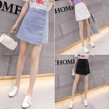 Fusta-pantaloni eleganti de dama cu talie inalta si nasturi decorativi in fata