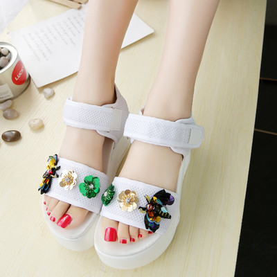 Sandale casual dama cu autocolante si pietre decorative si paiete in alb si negru