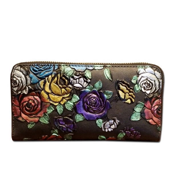 Модерен дамски портфейл с цип и флорална декорация в различни цветове