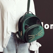 Rucsac modern de dama din catifea cu decor in verde si gri