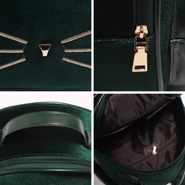 Rucsac modern de dama din catifea cu decor in verde si gri