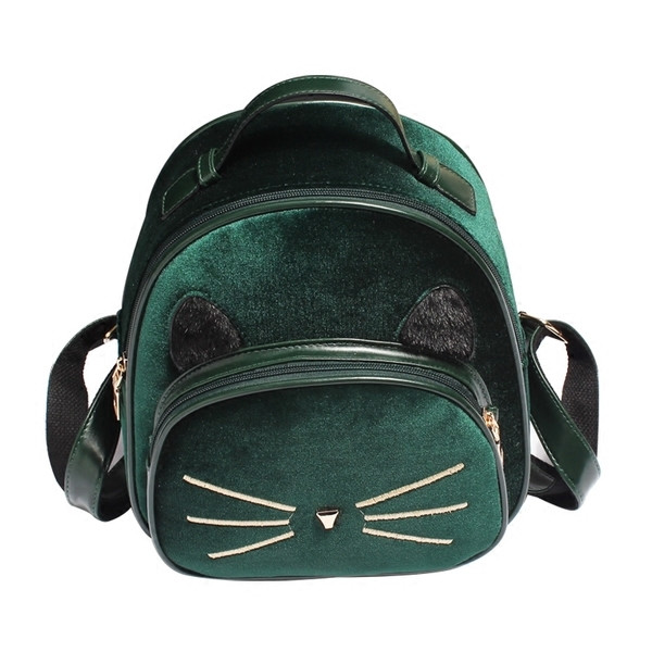 Rucsac modern de dama din catifea cu decor in verde si gri