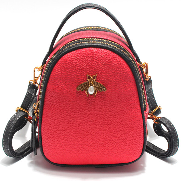 Стилна дамска раница от еко кожа с метална 3D декорация в три цвята