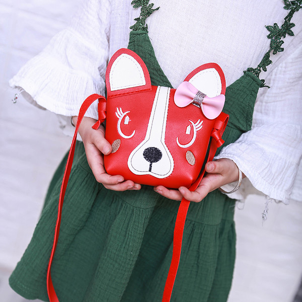 Geanta copii pentru fete in forma de animal cu broderie si panglica