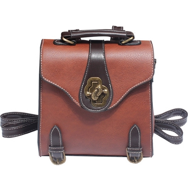 Малка дамска раница от еко кожа в черен, кафяв и зелен цвят