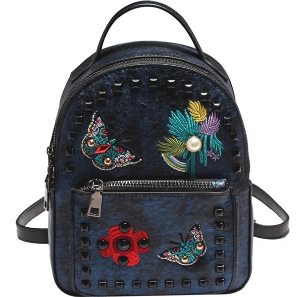 Rucsac de dama cu broderie si ochiuri in trei culori