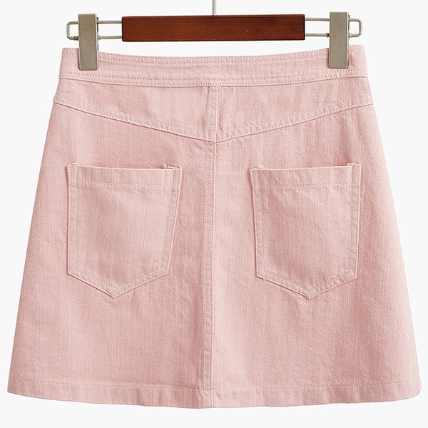 НОВА Лятна дънкова пола с висока талия с джобове в предната част в три цвята 